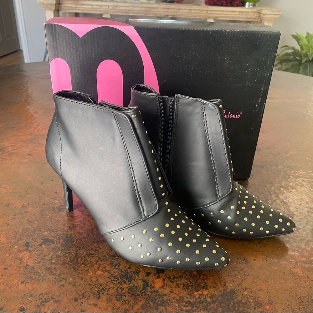 Micheal Antonio Black Gold Studded Ankle Boots Heel